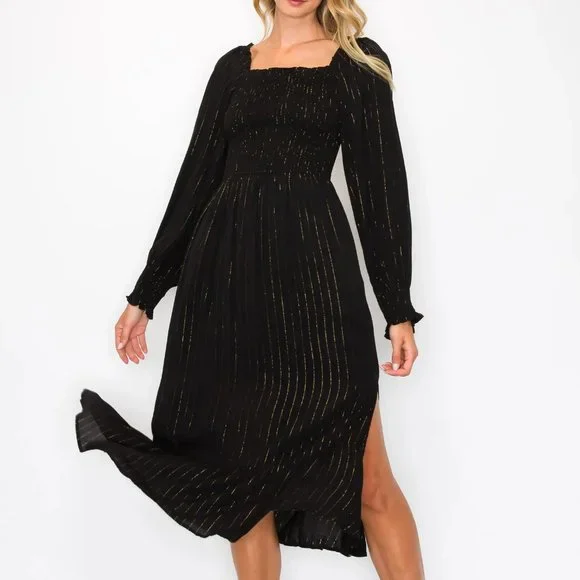 chinese dress ladies Ivory & Black Long Sleeve Midi Dress - All Dresses main image 1